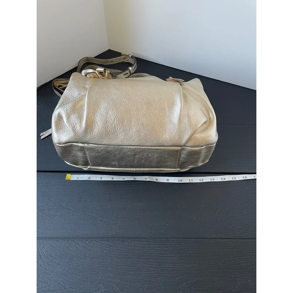 NEW Lodis Geniune Leather Handbag Skylar Satchel Gold Metallic Top Handle Purse